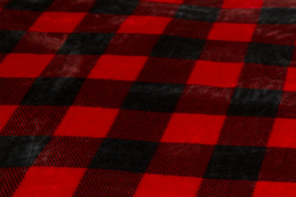 Carstens Red Lumberjack Buffalo Plaid 3-Piece Sherpa Fleece Bedding Set, Queen
