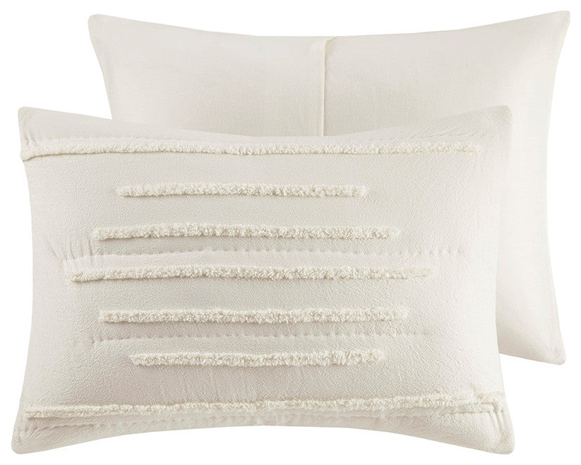 Urban Habitat Mercer 3 Piece Cotton Quilt Set With Chenille Trims, Ivory