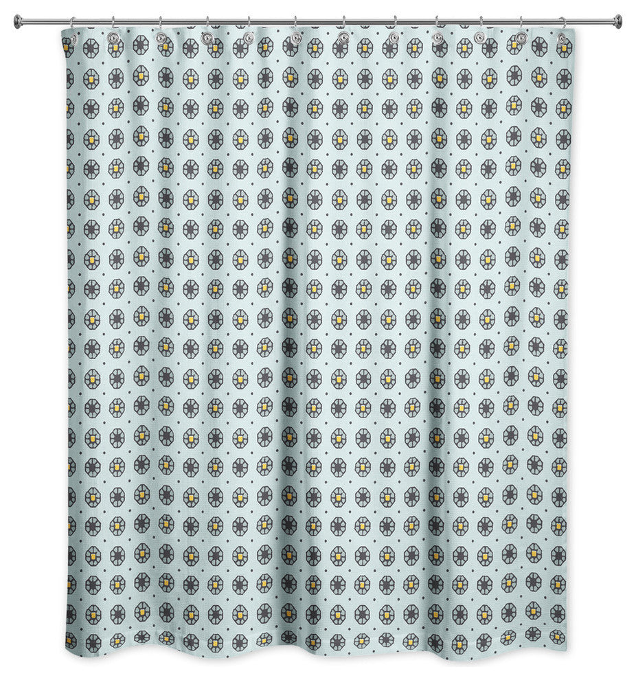 Pixel Floral Pattern in Blue Shower Curtain