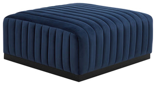 Conjure Channel Tufted Performance Velvet Ottoman, Black Midnight Blue