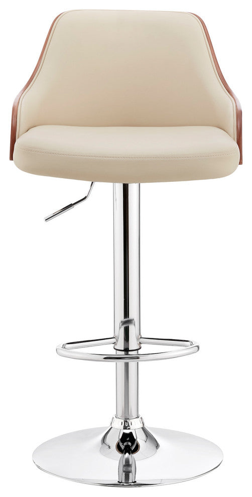 Cream Faux Leather Adjustable Modern Bar Stool