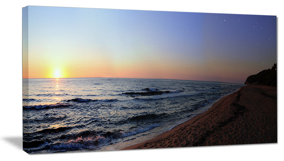 "Sunset Beach Panorama" Modern Seashore Canvas Art, 40"x20"