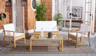 Safavieh Outdoor Reslor 4 Piece Living Set Natural/White Cushion