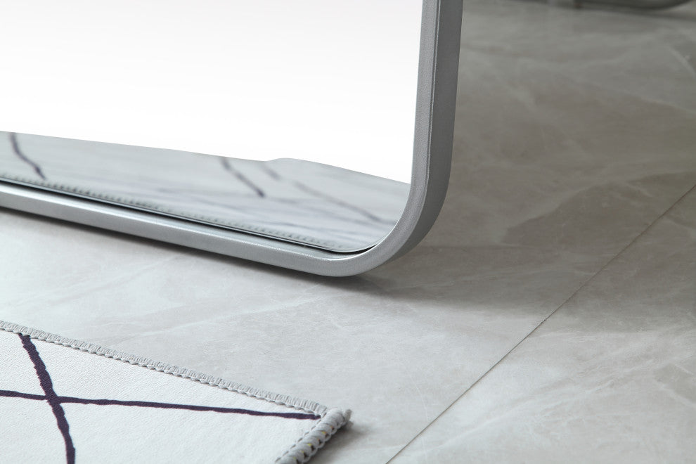 Soft Corner Metal Rectangle Full Length Mirror 30X60 Inch, Silver