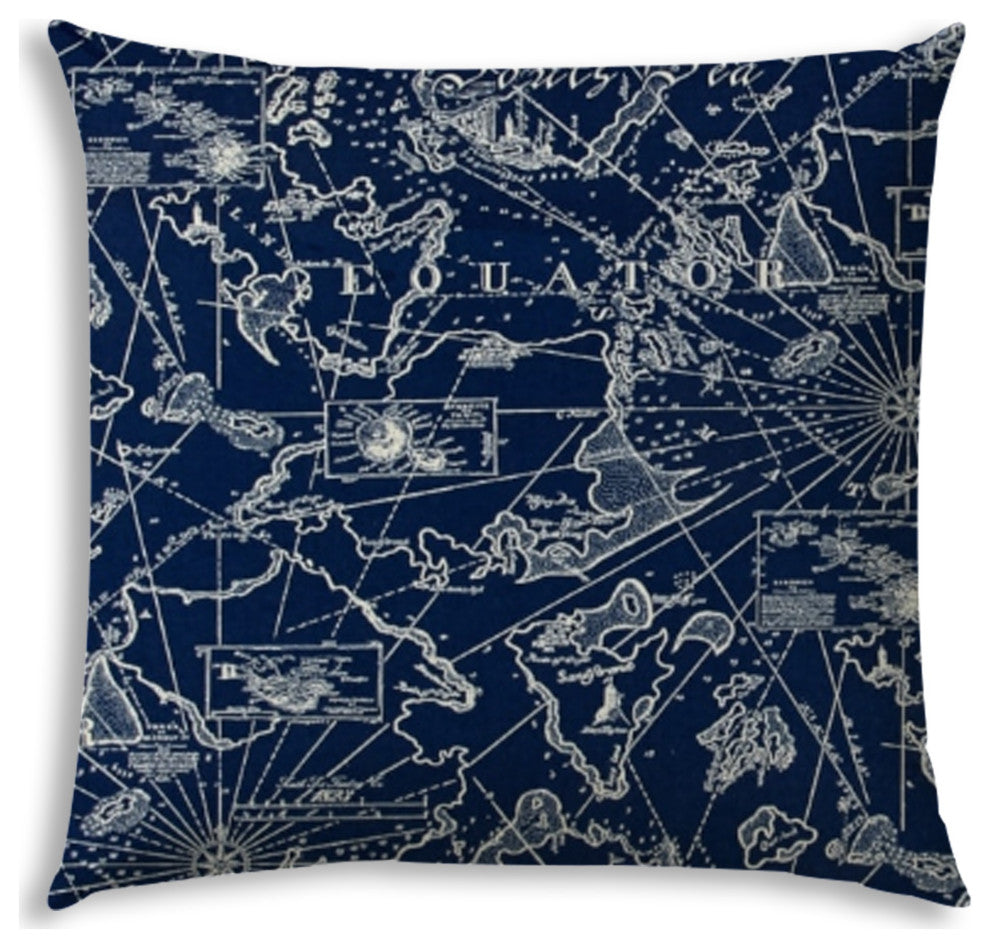 17" Navy Nautical Indoor Outdoor Sewn Throw Pillow
