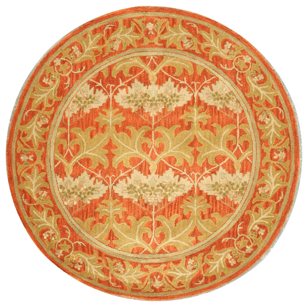 Hand-Tufted Wool Rust Transitional Oriental Morris Rug, 4' Round