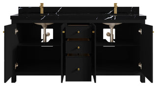 Chicago 72" Double Sink Bathroom Vanity, Black 2" Calacatta Black