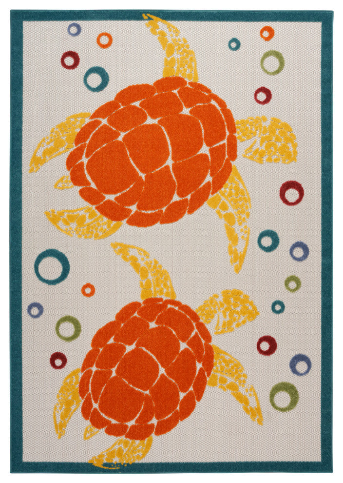 Nourison Aloha 6' x 9' Teal Multi Coastal, Nautical & Beach Area Rug