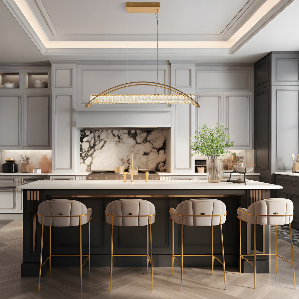 LNC Cardoon 1-Light 39.4" Modern Linear Crystal LED Kitchen Island Light, Brass