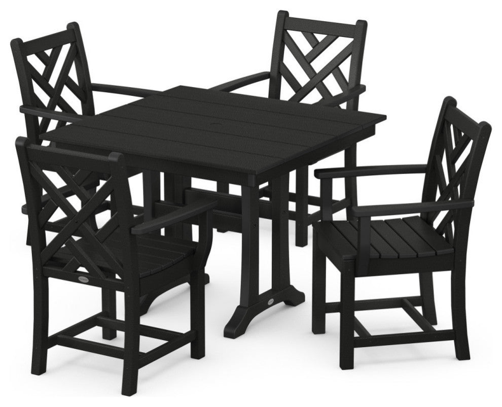 Chippendale 5-Piece Farmhouse Trestle Arm Chair Dining Set, Black
