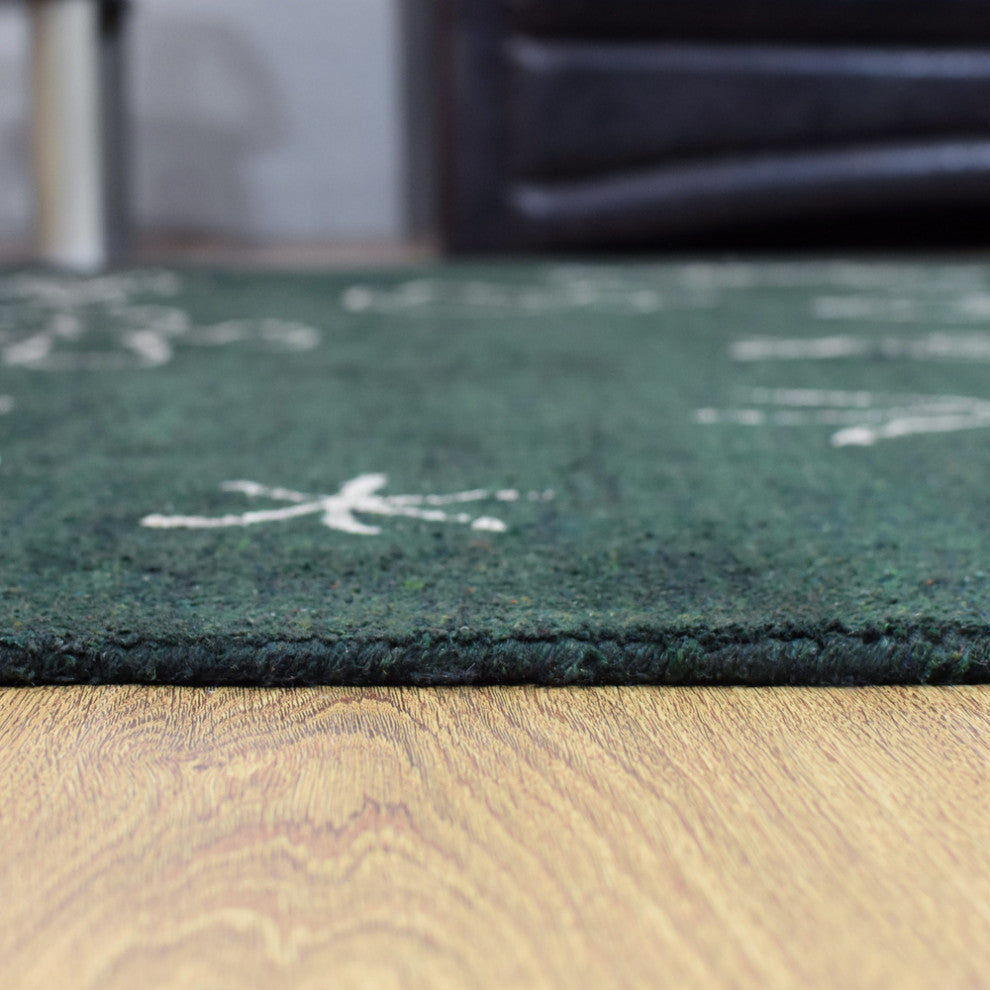 HAND KNOTTED LOOM SILK AREA RUGS-6'x9',Rectangle,Dark Green White,Contemporary