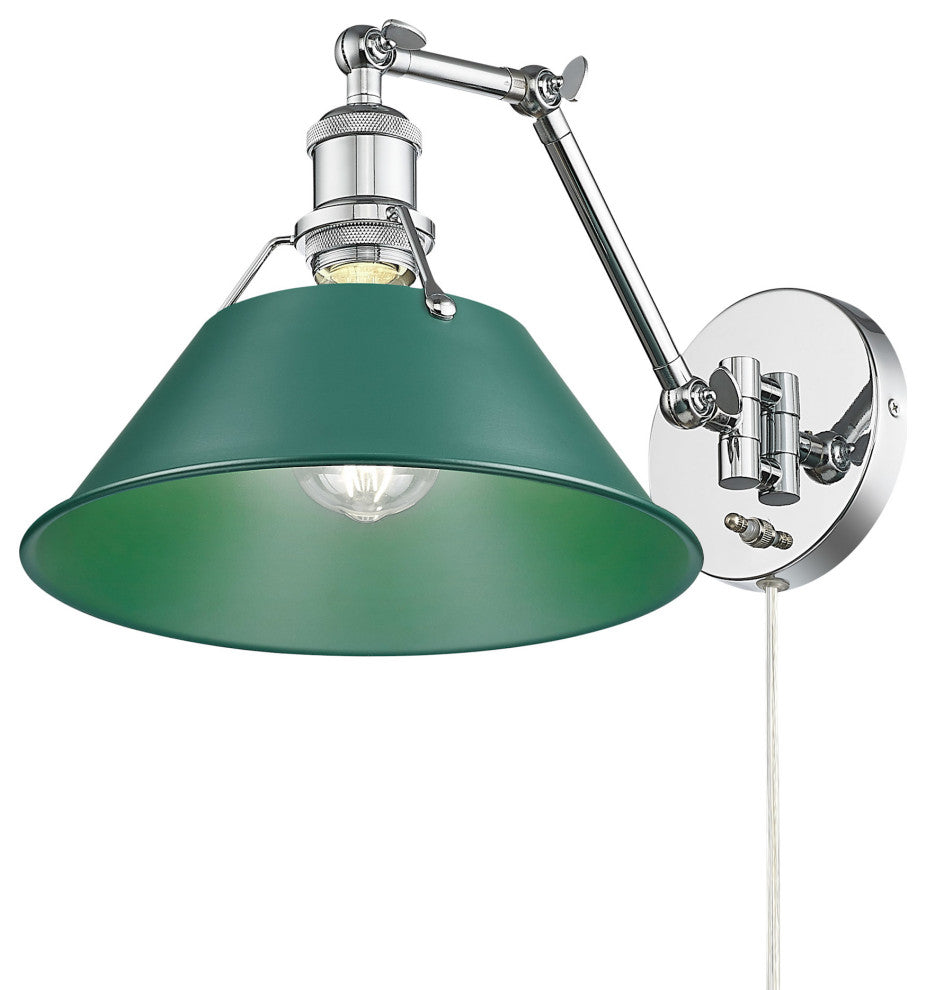 Golden Lighting 3306-A1W CH Orwell 9" Tall Wall Sconce - Chrome / Pine Green