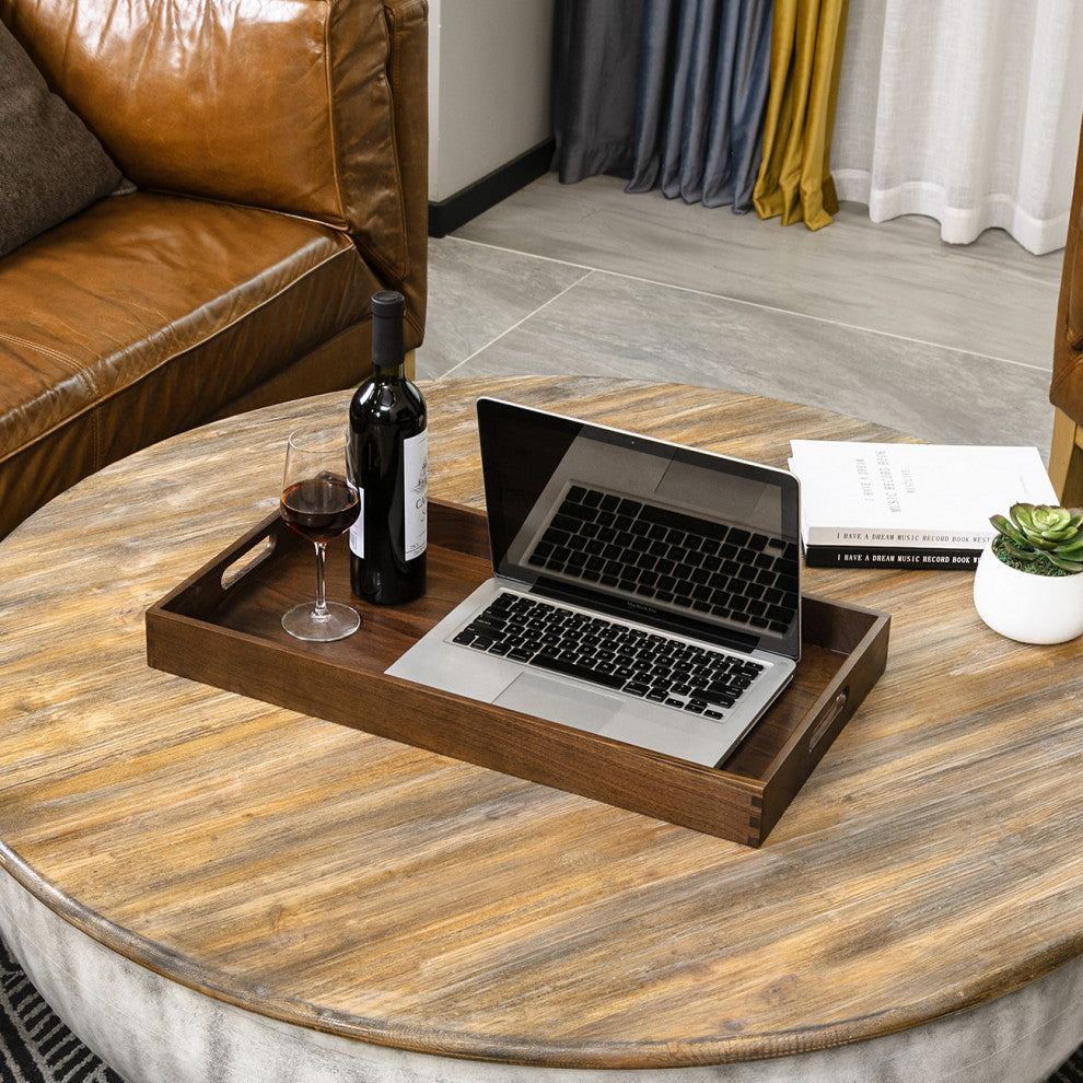 Rectangle Black Walnut Solid Wood Tray Ottoman Tray, 24x13inch