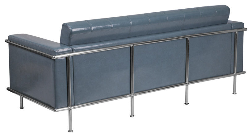 Modern Contemporary Gray Leather Sofa With Encasing Frame