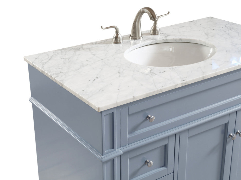 Home Living Vanity with Carrara White Marble Countertop, Gray, 40", Single Sink
