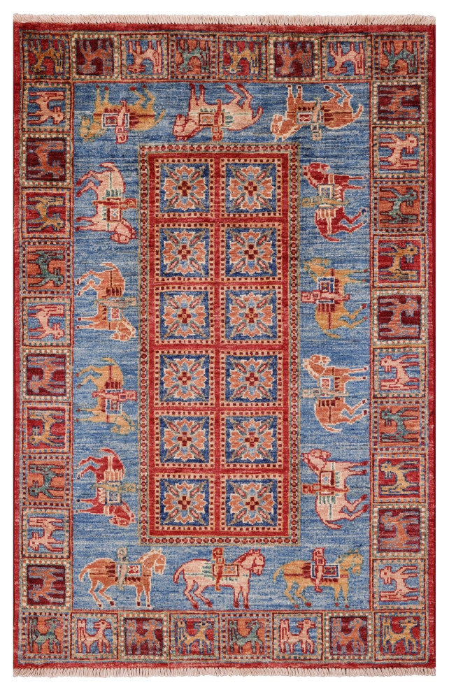 2' 9" X 4' 2" Hand-Knotted Antiqued Pazyryk Historical Design Rug Q10875
