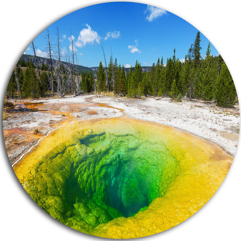 Morning Glory Pool Close-Up, Landscape Photo Round Metal Wall Art, 38"