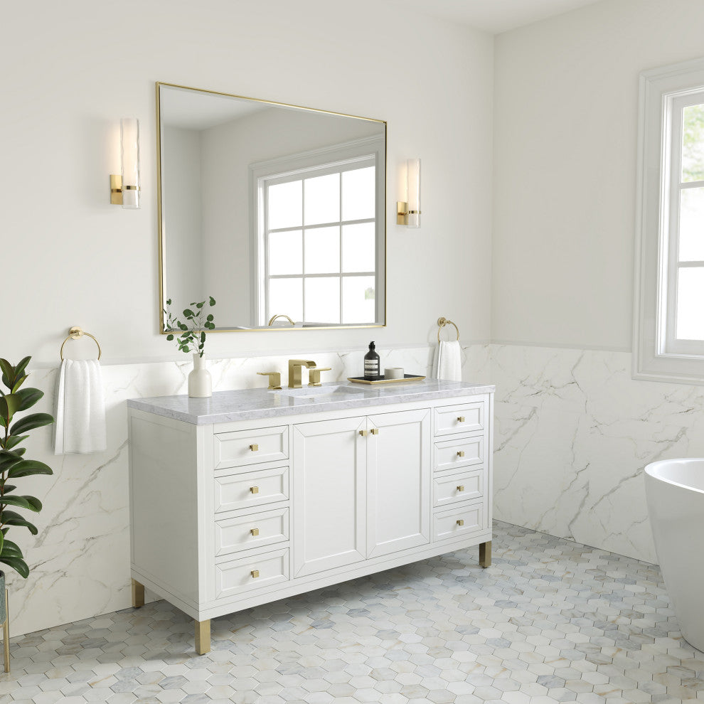 Chicago 60" Single Vanity, Glossy White, Carrara Marble