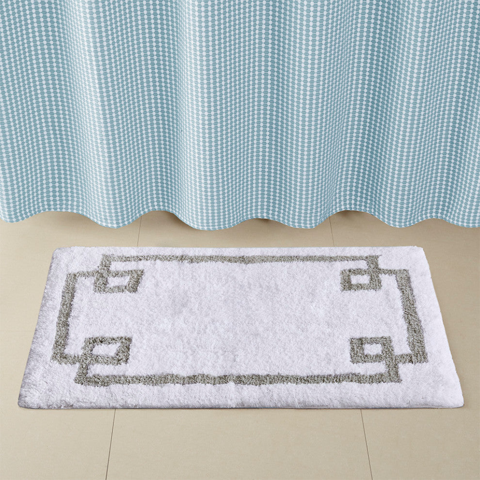 Madison Park Evan High Pile Bordered Bathroom Rug, Blue, White, Runner
