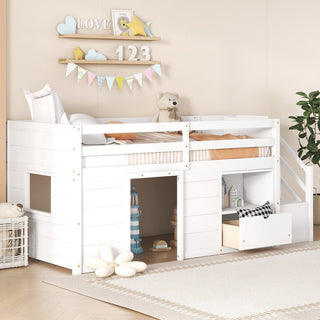 Gewnee SOLID WOOD TWIN SIZE LOW LOFT BED WITH STAIR