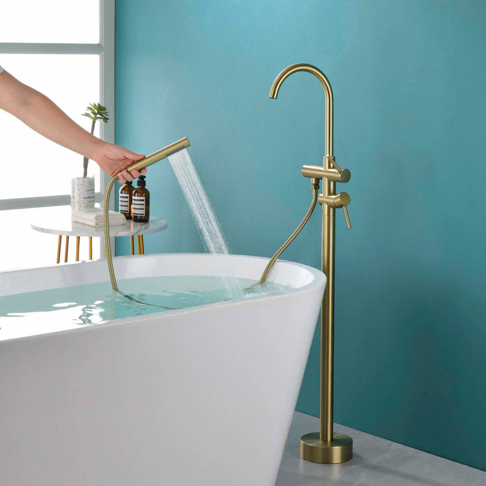 Givingtree Contemporary Floor Mount Tub Filler Trim, Brushed Nickel, Gold