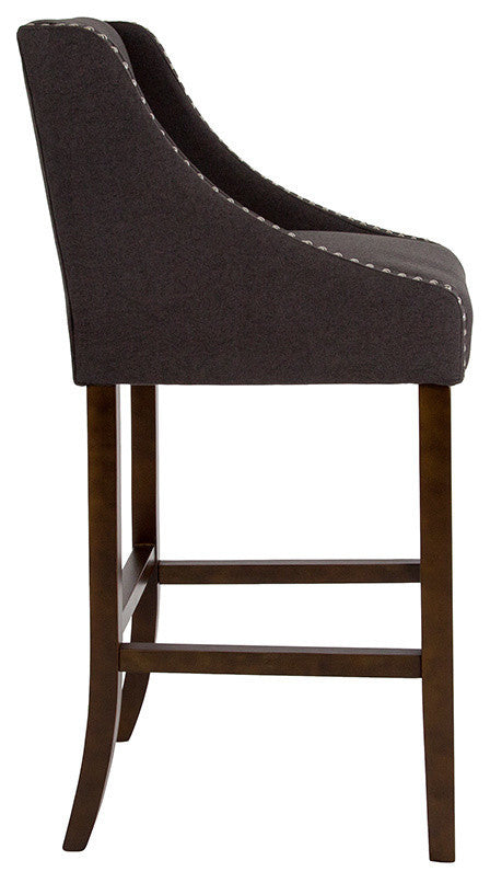 Carmel Series 30" High Transitional Walnut Barstool With Accent Nail Trim, Black