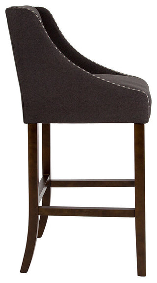 Carmel Series 30" High Transitional Walnut Barstool With Accent Nail Trim, Black