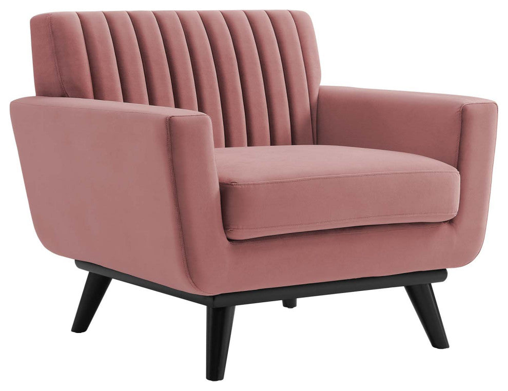 Engage Channel Tufted Performance Velvet Armchair Dusty Rose