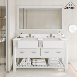 Freestanding Bath Vanity in White with White Quartz Top, 60in