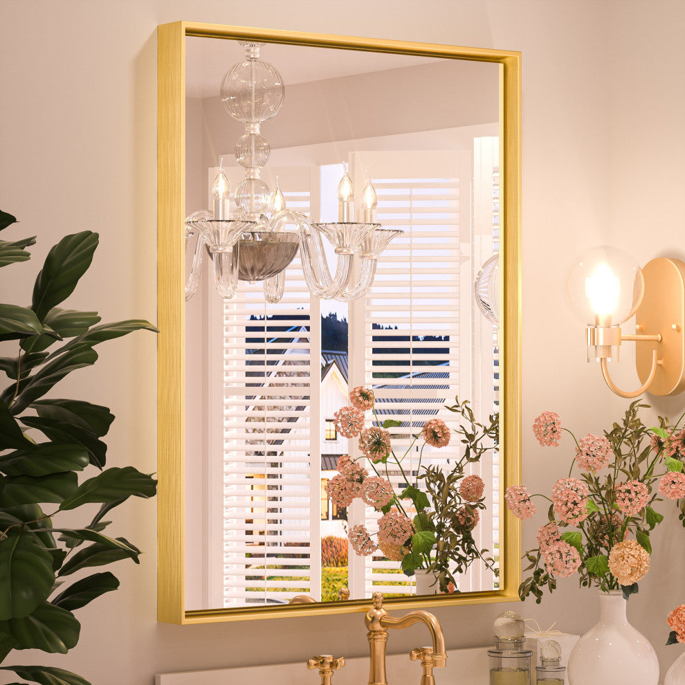 Wall Mirror for Bathroom, Rectangle Large Metal Frame Mirror, Gold, 22"x30"
