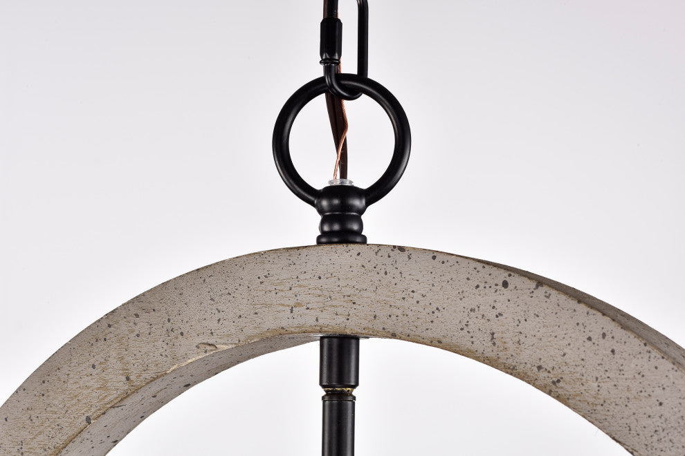 4-Light Slate Wood and Black Finish Geometric Cage Chandelier