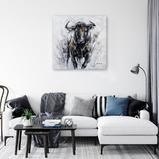 Abstract art "Fearless Bull Hand Painted" Oil painting - Wrapped Canvas Painting