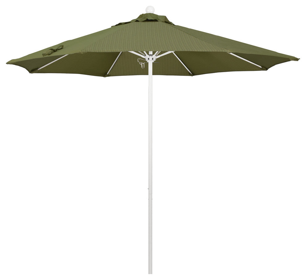 9' Matted White Push Lift Fiberglass Rib Aluminum Umbrella, Olefin, Terrace Fern