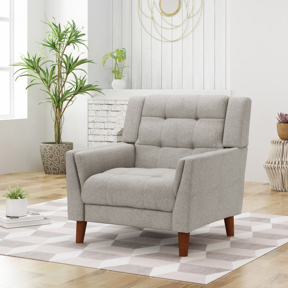 GDF Studio Evelyn Mid Century Modern Fabric Arm Chair, Beige/Walnut