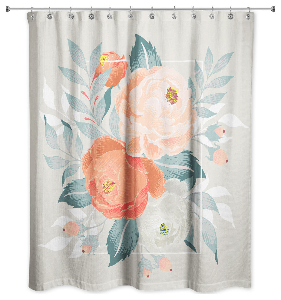 Orange Floral 71x74 Shower Curtain