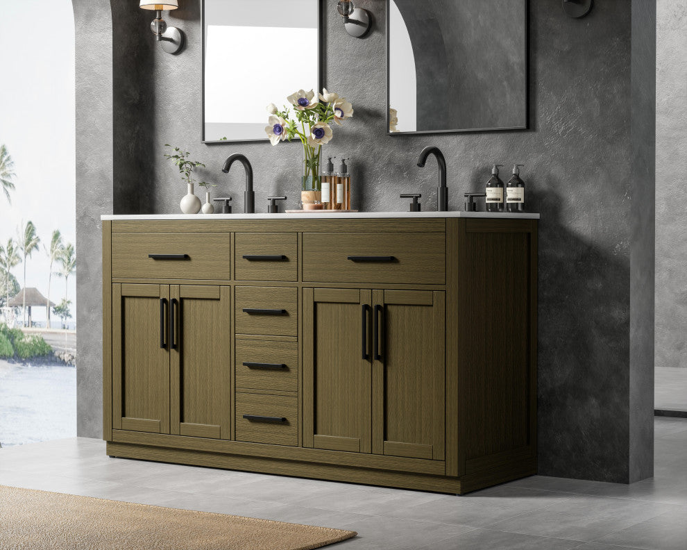 Home Living 60" Double Bathroom Vanity, Chestnut Brown