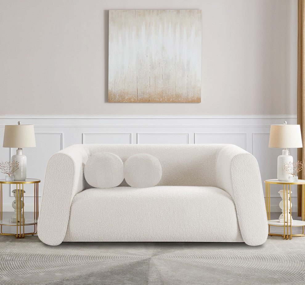 Abbington Boucle Fabric Upholstered Loveseat, Cream