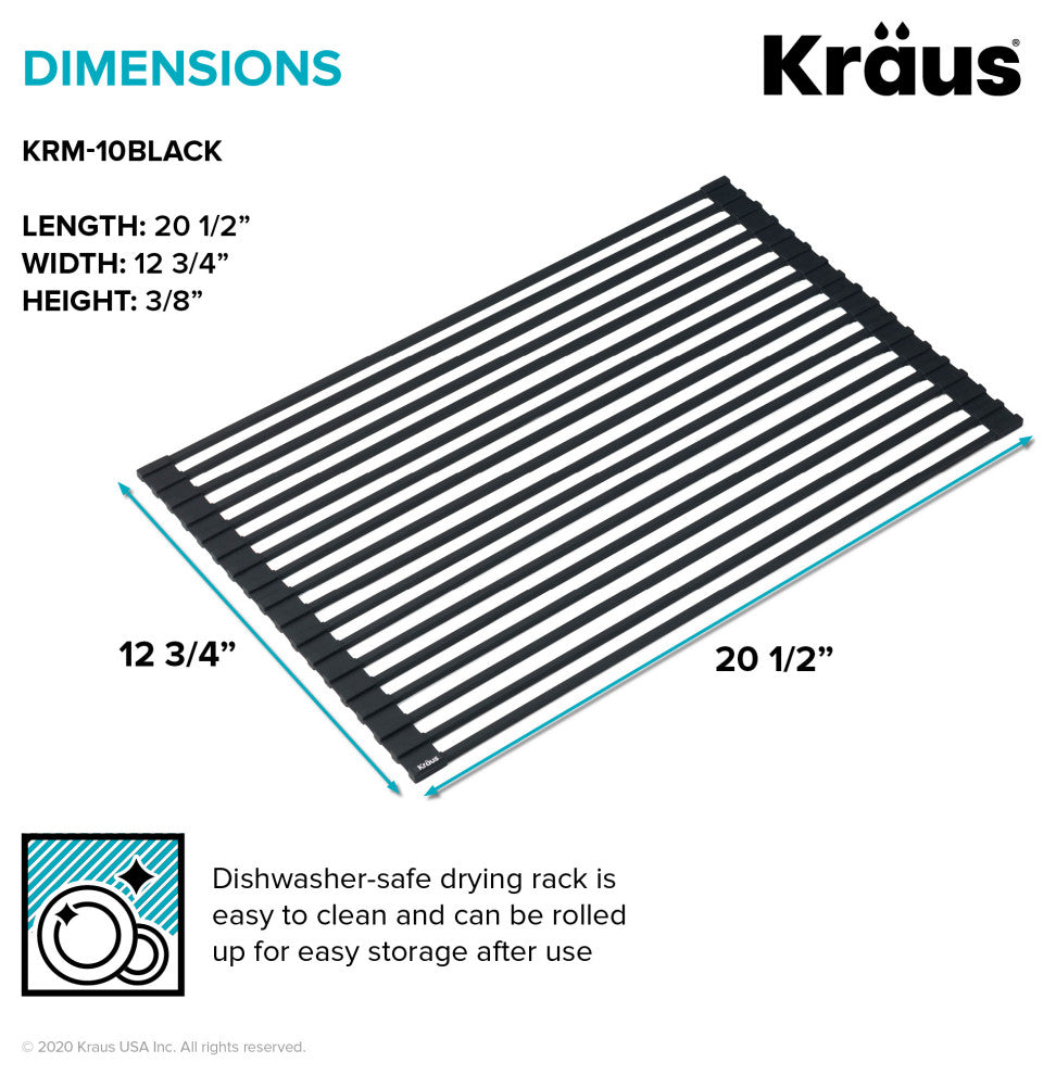 Multipurpose Over Sink Roll-Up Dish Drying Rack, Black