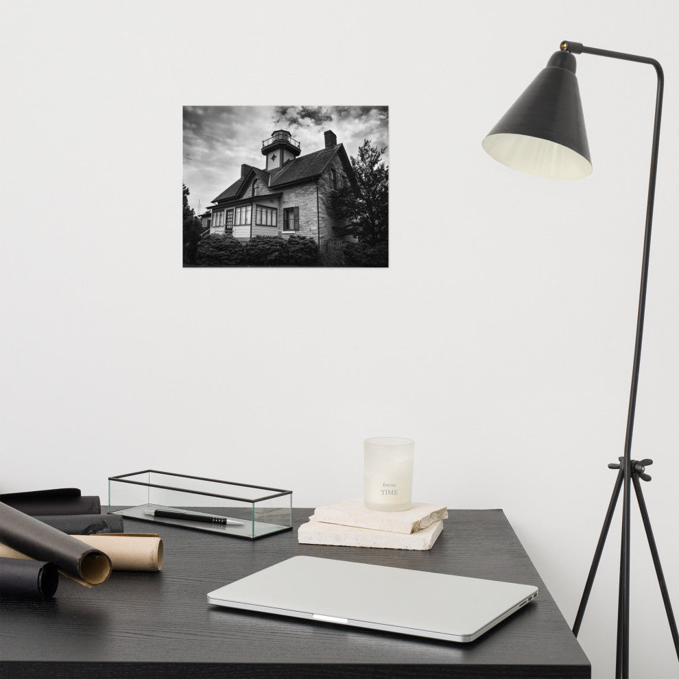 Cedar Point Lighthouse in Black and White Unframed Wall Art Prints, 11" X 14"
