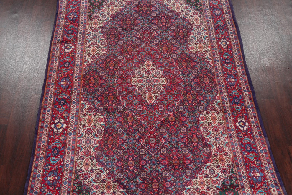Consigned, Vintage Geometric Sarouk Oriental Area Rug Hand-Knotted, Blue, 7 X 11