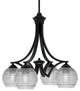 Zilo Downlight, 4 Light, Chandelier, Matte Black Finish, 6" Clear Ribbed Glass
