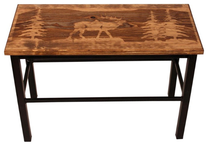Kodiak Iron and Stained Wood Elk Scene Bench