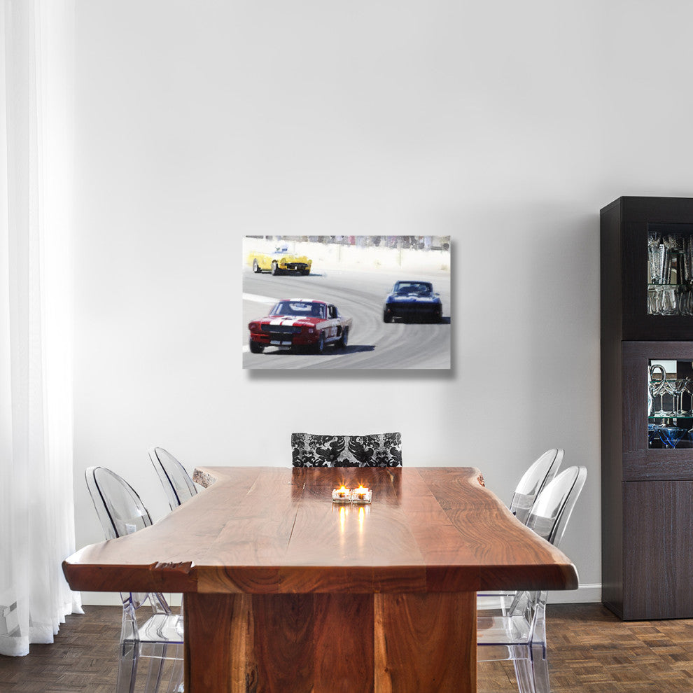 "Mustang and Corvette Racing Watercolor" Fine Art Print