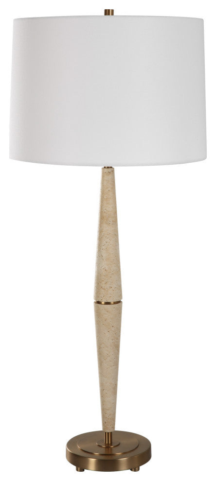Contemporary Tapered Beige Travertine Stone 38in Slim Pole Table Lamp Minimalist