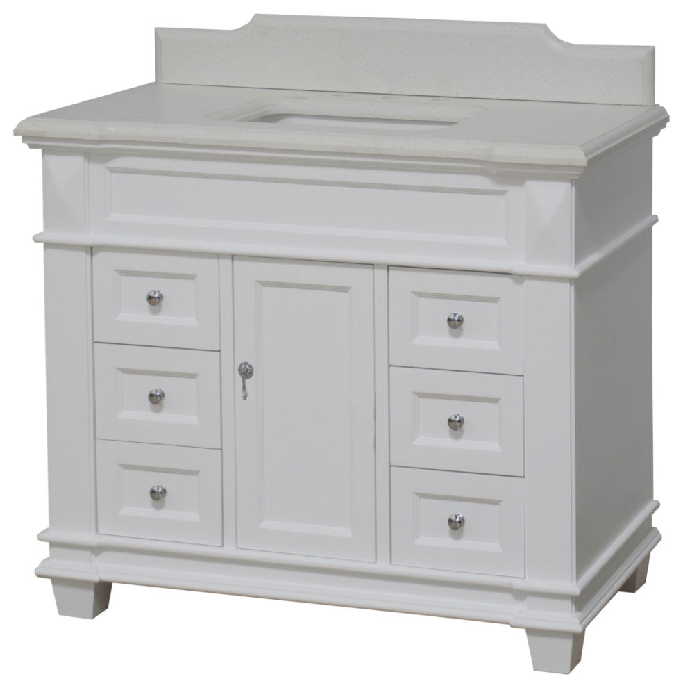 Elizabeth 42" Bathroom Vanity, White, Quartz