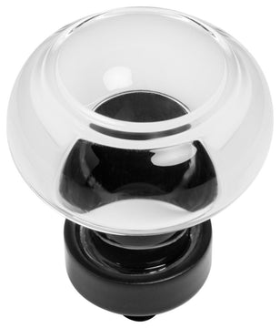 Cosmas 6355FB-C Flat Black & Clear Glass Round Cabinet Knob