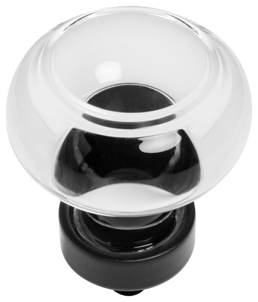 Cosmas 6355FB-C Flat Black & Clear Glass Round Cabinet Knob