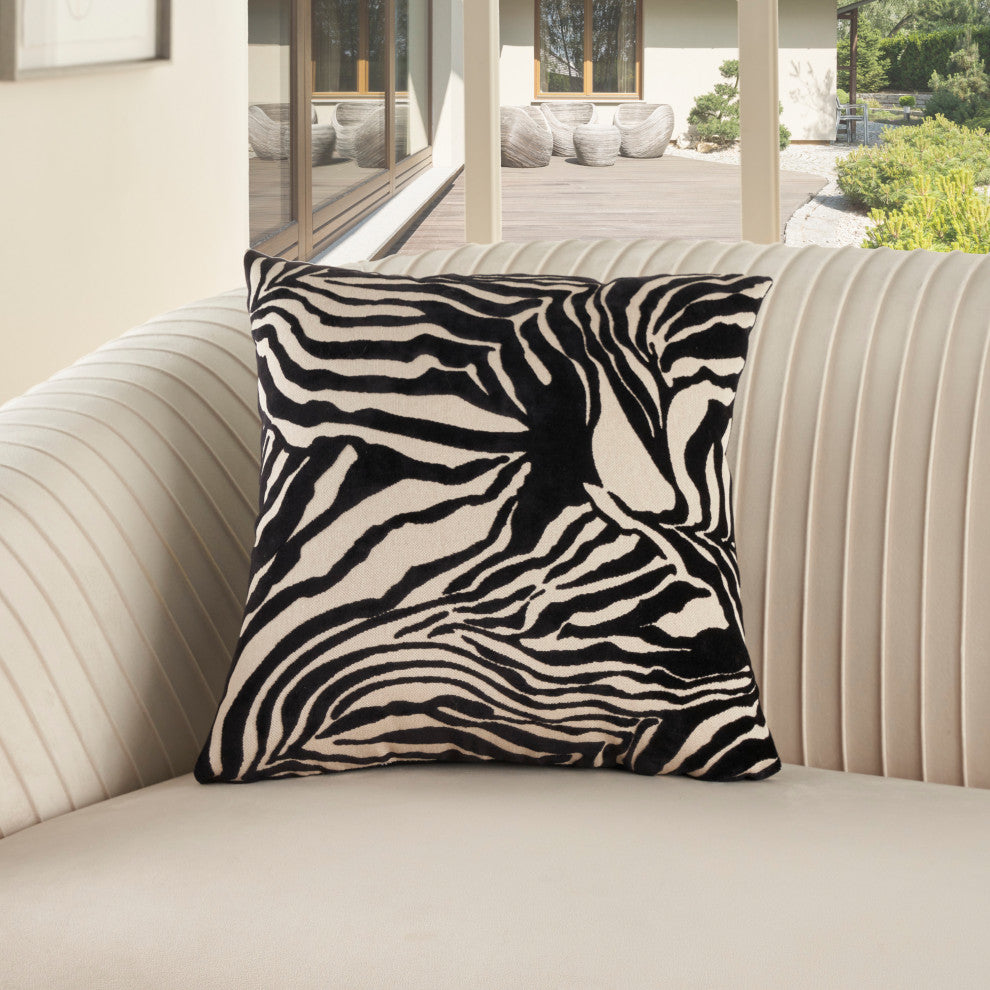Nourison Home 18"x18" Sofia Jaquard Zebra Velvet Black Throw Pillows