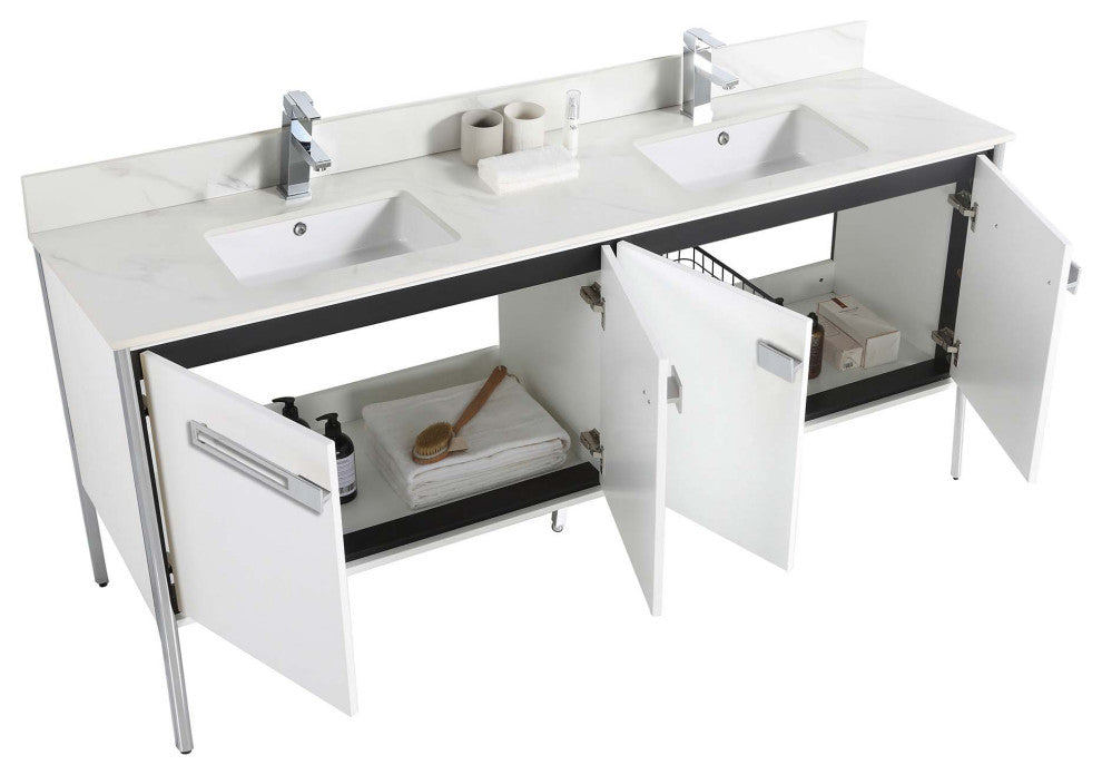 Oakville Bath Vanity, Ceramic Sink, White Matte, 72 Inch, Chrome Hardware