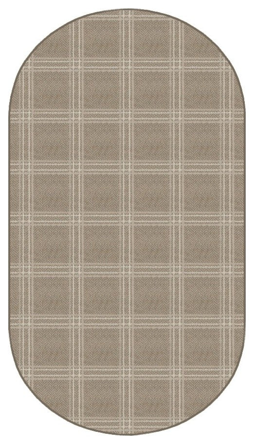 Natural Herrington Plaid Area Rug Milliken Tactesse Nylon, Oval 3'x5'